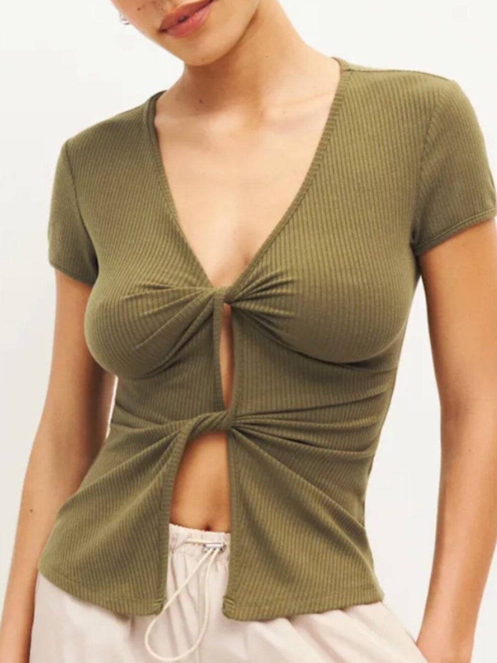Reformation Brenna Knit Top Dark Olive - Size S